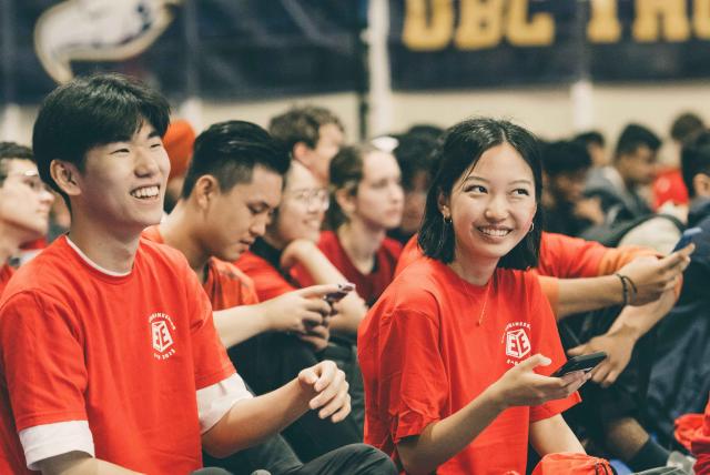 Student joining an event in the stadium