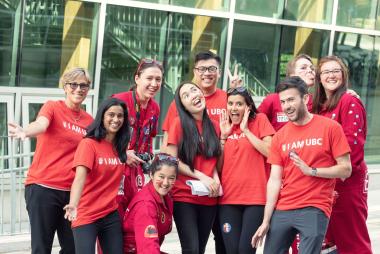 Group of cheerful UBC students posing for a photo.