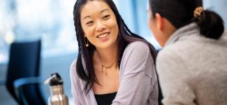 A student is counselling with a academic advisor.