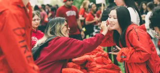 Students are participating in a campus activity.