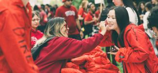Students are participating in a campus activity.
